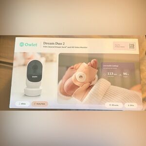 Owlet Dream Duo 2 Baby Monitor - White and Dusty Rose with extra socks!